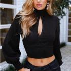 Mock-turtleneck Open-back Cropped Sweater