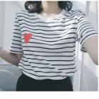 Heart Print Striped T-shirt / Mini A-line Skirt