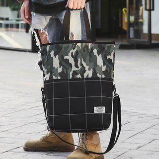 Plaid Panel Canvas Tote Bag