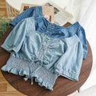 Square Neck Short-sleeve Denim Top