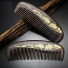 Floral Print Wooden Hair Comb Dark Brown - One Size