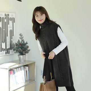 High-neck Sleeveless Cable-knit Sweater