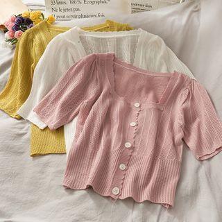 Square-neck Open-knit Light Top In 6 Colors