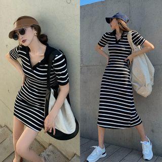 Short-sleeve Striped Slim-fit Dress