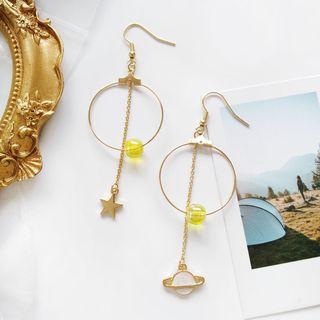 Non-matching Alloy Planet & Star Hoop Dangle Earring