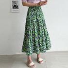 Flower-pattern Tiered Long Skirt