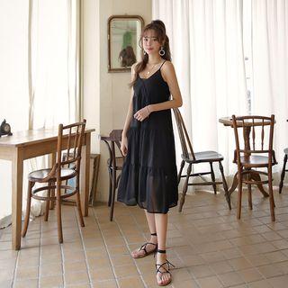 Tiered Long Chiffon Pinafore Dress