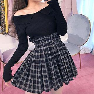 Paperbag-waist Plaid Miniskirt