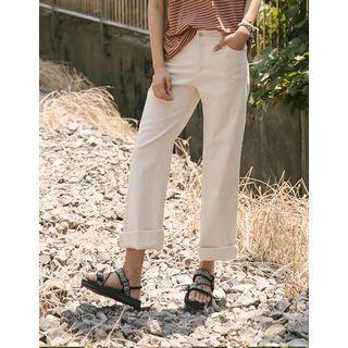 Elasticized-waist Cotton Wide-leg Pants One Size