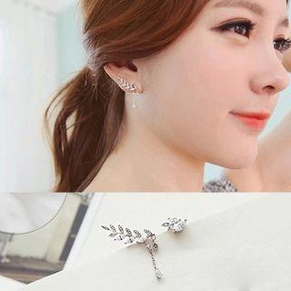 Rhinestone Leaves Non-matching Earrings