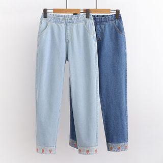 Fruit Embroidered Straight Leg Jeans