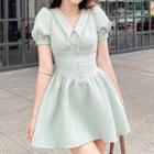 Short-sleeve Collar Mini A-line Corset Dress