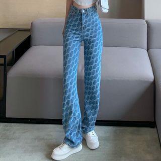 Print High Waist Wide Leg Jeans