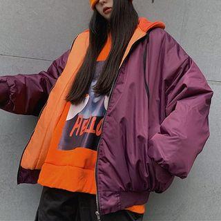 Two-tone Padded Bomber Jacket As Shown In Figure - One Size