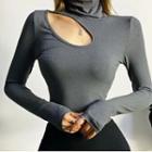 Long Sleeve Mock-neck Cut-out Ribbed-knit Top