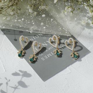 Rhinestone Bow Faux Pearl Heart Dangle Earring