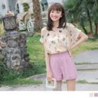 Perfume Patterned Short-sleeve Round Neck Top