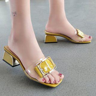 Buckled Clear Panel Low Heel Sandals