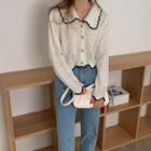 Collared Pointelle Knit Cardigan White - One Size