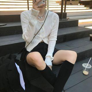 Cropped Rib Knit Cardigan White - One Size