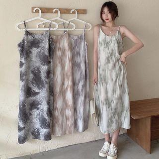 Spaghetti Strap Tie-dye Print Midi Shift Dress