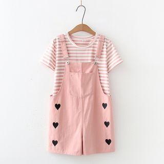 Short-sleeve Striped T-shirt / Wide-leg Jumper Shorts