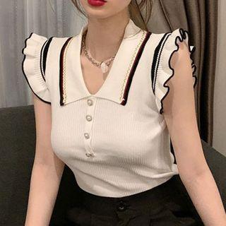 Sleeveless Ruffle Trim Polo Shirt