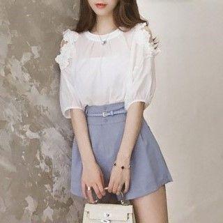 Cold-shoulder Flower Detail Blouse