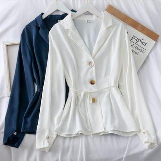 Lapel V-neck Shirt With Sash