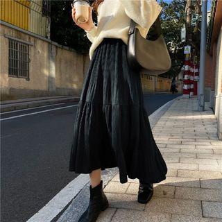 High-waist Velvet Pleat Maxi Skirt