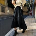 High-waist Velvet Pleat Maxi Skirt