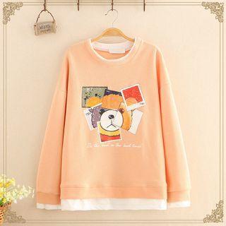 Bear Printed Mock Two Piece Sweatshirt