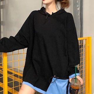 Mock Two Piece Long Hoodie Black - One Size