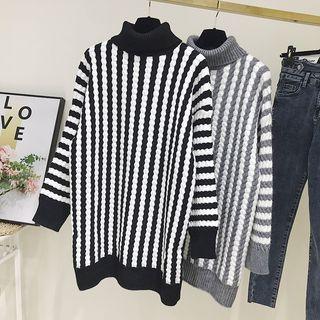 Turtleneck Striped Midi Sweater Dress