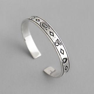 925 Sterling Silver Embossed Open Bangle Dark Silver - One Size