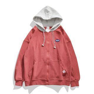 Contrast Panel Zip Up Hoodie