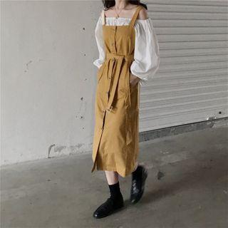 Off-shoulder Lantern-sleeve Top / Midi Jumper Dress