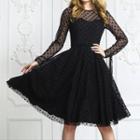 Long-sleeve Doted A-line Dress