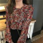 Chiffon Floral Print Blouse As Shown In Figure - One Size