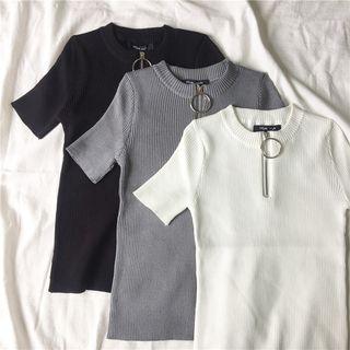 Half-zip Short-sleeve Knitted T-shirt