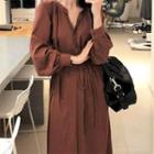 Long-sleeve Button-up A-line Maxi Dress