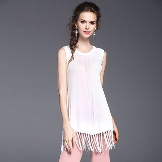 Fringe Hem Sleeveless Knit Top