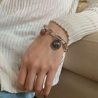 Elephant Faux Crystal Sterling Silver Bracelet Sl0583 - 1pc - Silver & Pink - One Size