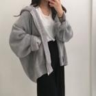 Plain Loose-fit Hooded Cardigan - 3 Colors