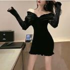 Long-sleeve Smocked Mini Sheath Dress