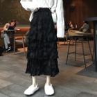 High-waist Pleated Layered Midi Skirt