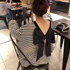 Striped Bow Sweatshirt / Mini A-line Skirt