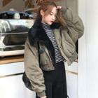 Cropped Bomber Jacket With Detachable Furry Collar