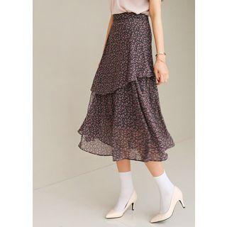 J-size - Wide-ruffle Long Chiffon Skirt