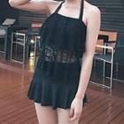 Set: Halter-neck Swim Top + Skirt Black - One Size